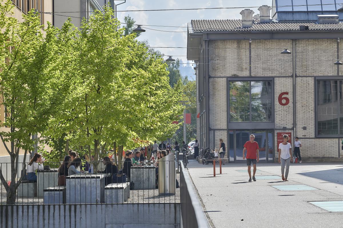 Campus square with seating